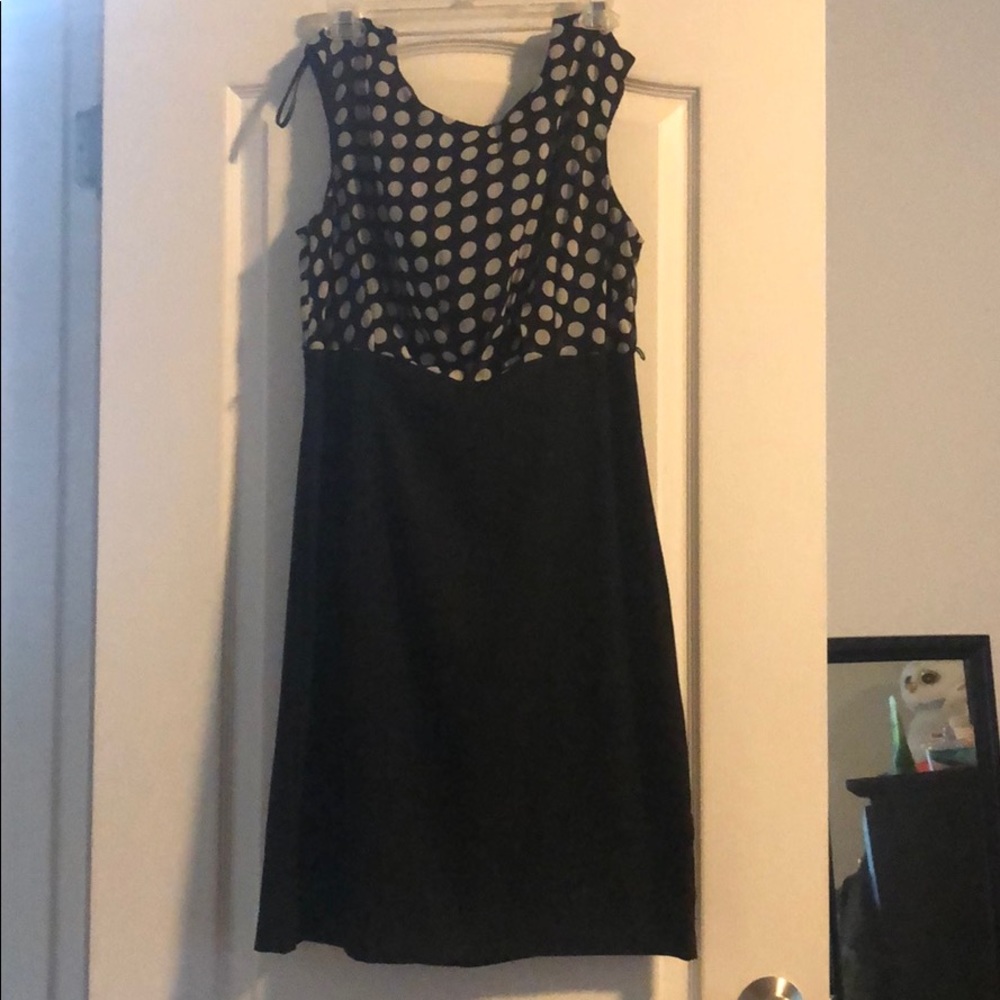 Black a-line dress fitted - polka dot top